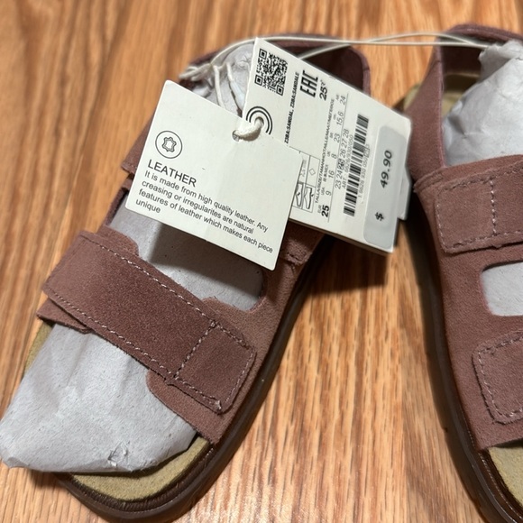 Zara Kids Mauve Velcro strap vacation summer Sandals genuine suede size 9 - 25 - Picture 4 of 4